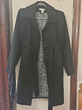 Motherhood Maternity Black Pea Coat with Tie Belt
